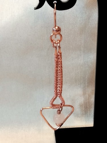 Rose Quartz (Gem Of Love) Gold Plated Copper Wirework Earrings Handcrafted UK - Picture 3 of 8