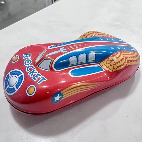 Vintage Schylling Red Rocket Friction Racer Friction Powered Engine Tin Toy Car