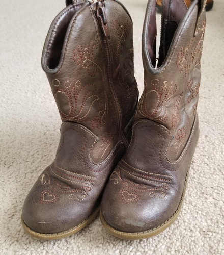 Cat and Jack Girls’ Brown Cowgirl Boots with Embroidered Details - Size 10 - Picture 4 of 7