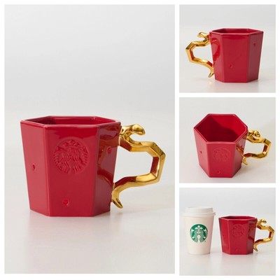 New Starbucks 2025 Chinese Year of the Snake Elegant Gold Stem 13 oz Red Mug