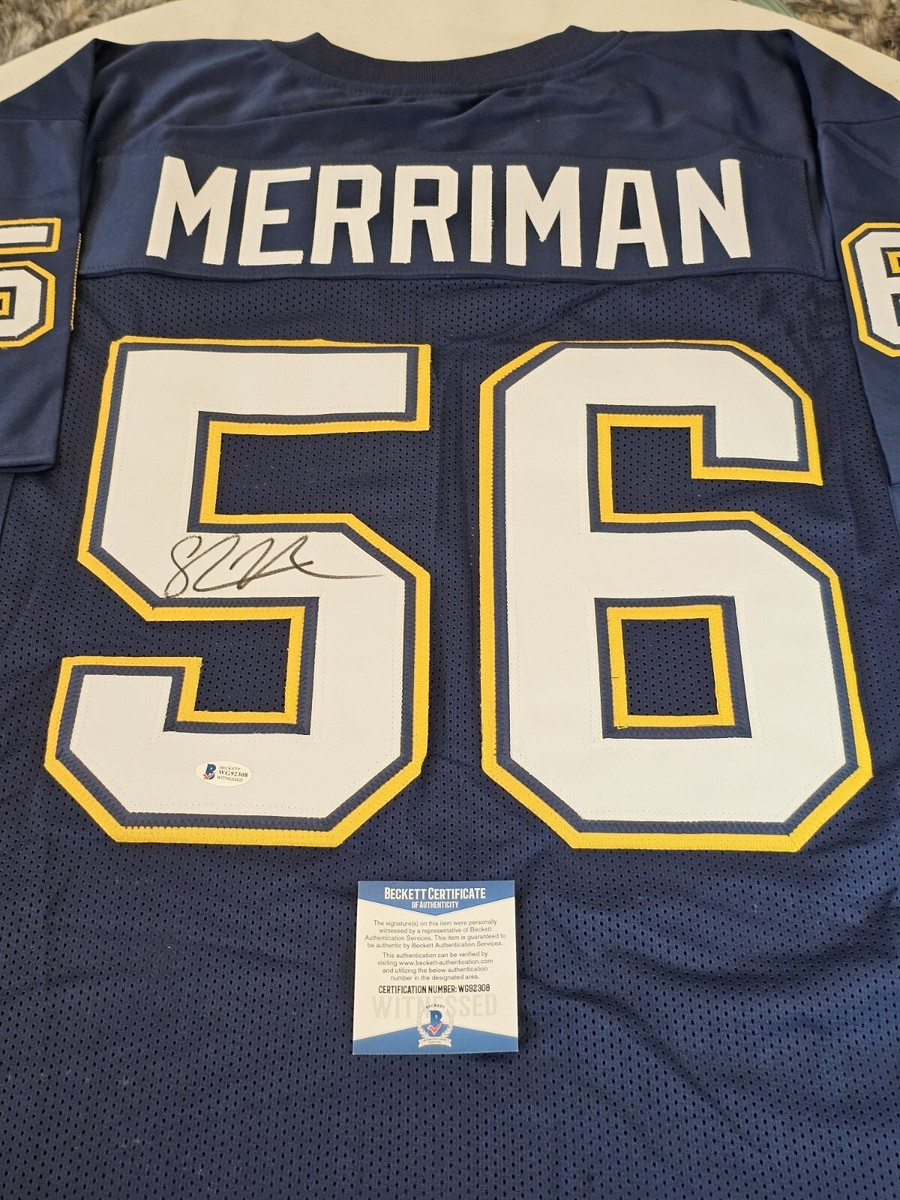 Shawne Merriman signed San Diego Chargers football jersey proof Beckett COA autographed Shawne Merriman signed San Diego Chargers football jersey proof Beckett COA autographed