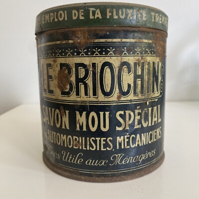 Lithographed sheet metal box LE BRIOCHIN soap mechanic automobile 1913 PUB