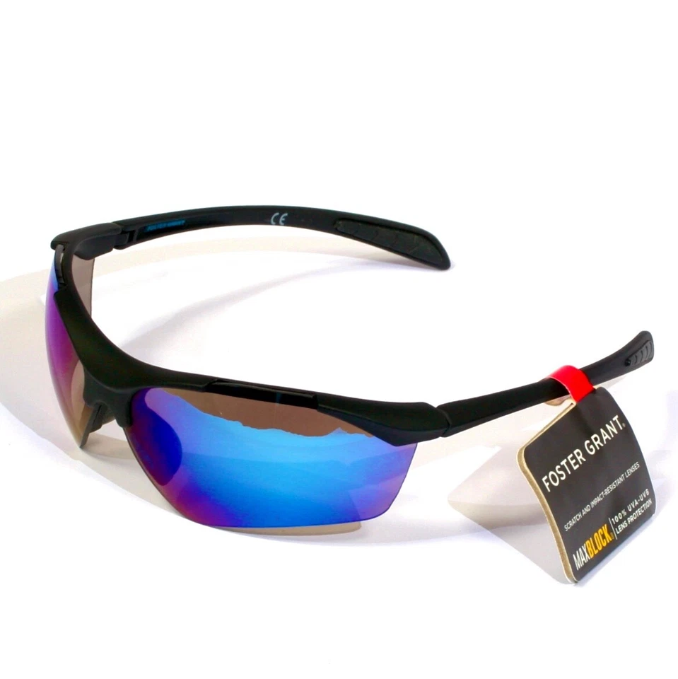 2 Pair Foster Grant Scrimmage Maxblock Blue Mirrored Sport Wrap Sunglasses New! - Image 4 of 4