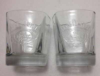 Jack Daniels Tennessee Whiskey Old No 7 Brand Clear Logo Lowball Rocks Set of 2