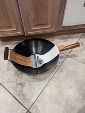 Natural Elements Woodstone 14” Wok Carbon Steel Black NWT