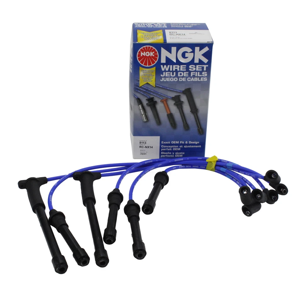 Juego de cables de bujía de silicona azul NGK 8113 para QX4 Frontier Pathfinder Xterra Foto 3 de 4