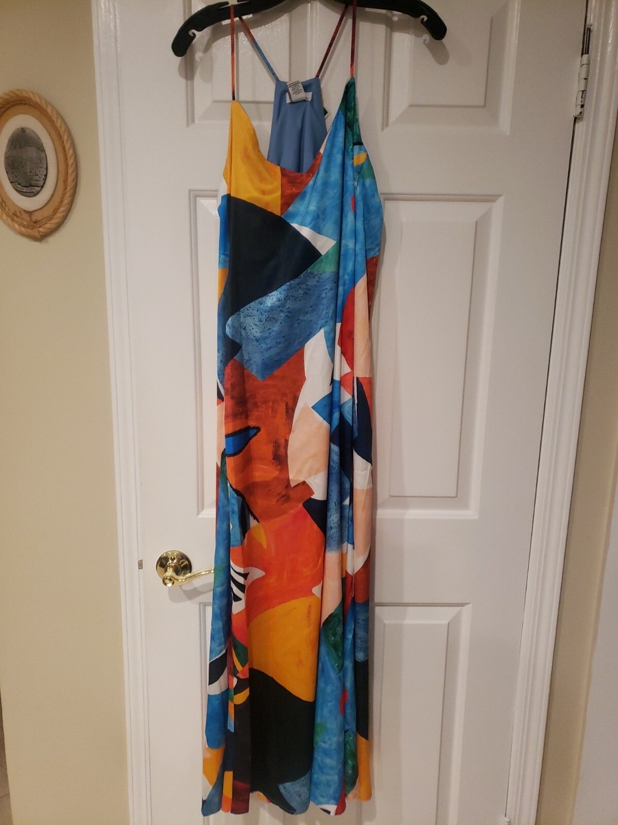 nicole miller maxi dress Women's Printed Satin Slip Dress, Size: Small, Dreamscape Concealed zip back closure Nicole Miller Printed Long Dress