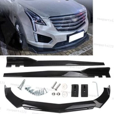 Gloss Black for Cadillac CTS ATS Front Bumper Lip Spoiler Splitter + Side Skirt
