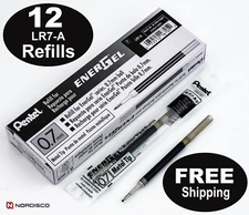 Pentel LR7-A EnerGel Refill, 0.7mm, Black Liquid Gel Ink, Box of 12