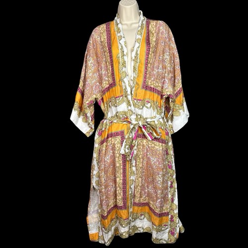 Magaschoni 100% Linen Kimono Robe Jacket Large Multicolor Boho Floral NWT $248 - Picture 14 of 14