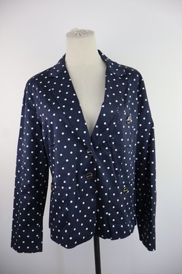 Marella Women Vintage Blazer Jacket Size 46 Blue Cotton Blend Pois