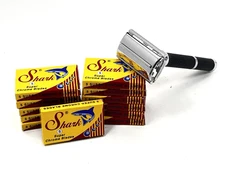 60 Shark Super Stainless Double Edge Razor Blades + Bonus Butterfly Razor