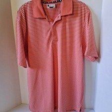Ben Hogan Performance Polo Shirt Men's Size L Coral White Striped Golf Casual