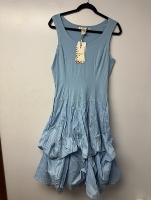Vasna Desire Placid Blue Bubble Hem Dress S NWT Cotton Artsy Boho Lagenlook  Q | eBay
