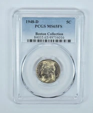 1948-D Jefferson Nickel Boston Collection MS65 FS PCGS Blue Label