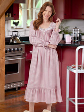 Eileen West Ticking Stripe Flannel Nightgown, Red Berry Stripe