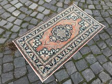 Turkish Vintage Small Rug Handmade Wool Bohemian Bath Mat Rug 1,9 x 3,3 ft