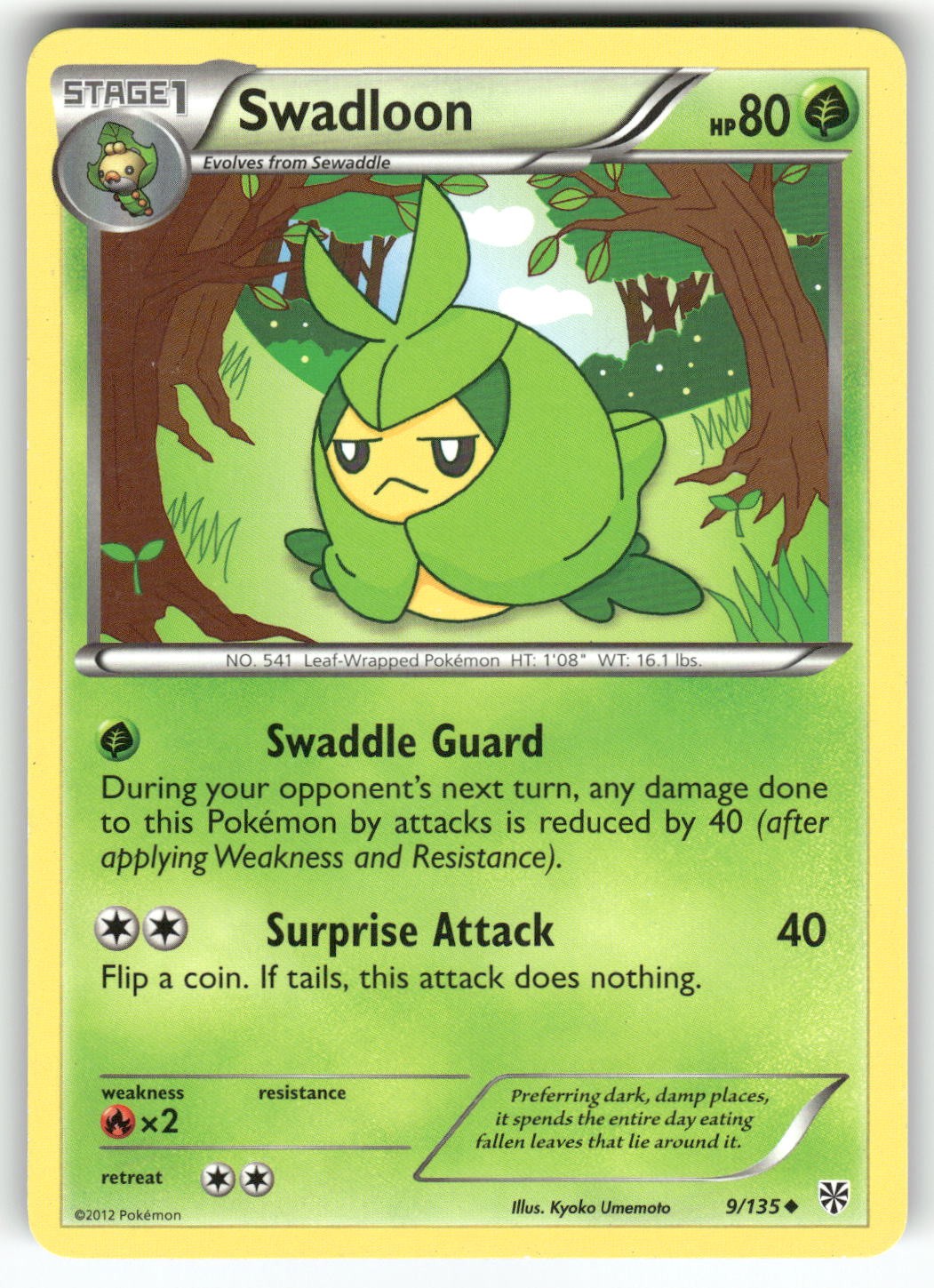 Swadloon Plasma Storm Uncommon Pokemon Moderately played