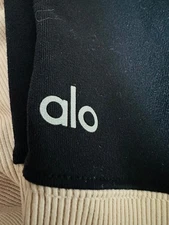 EUC Alo Yoga Goddess Black Blush Light Pink Ribbed Ruched Long Leggings Large