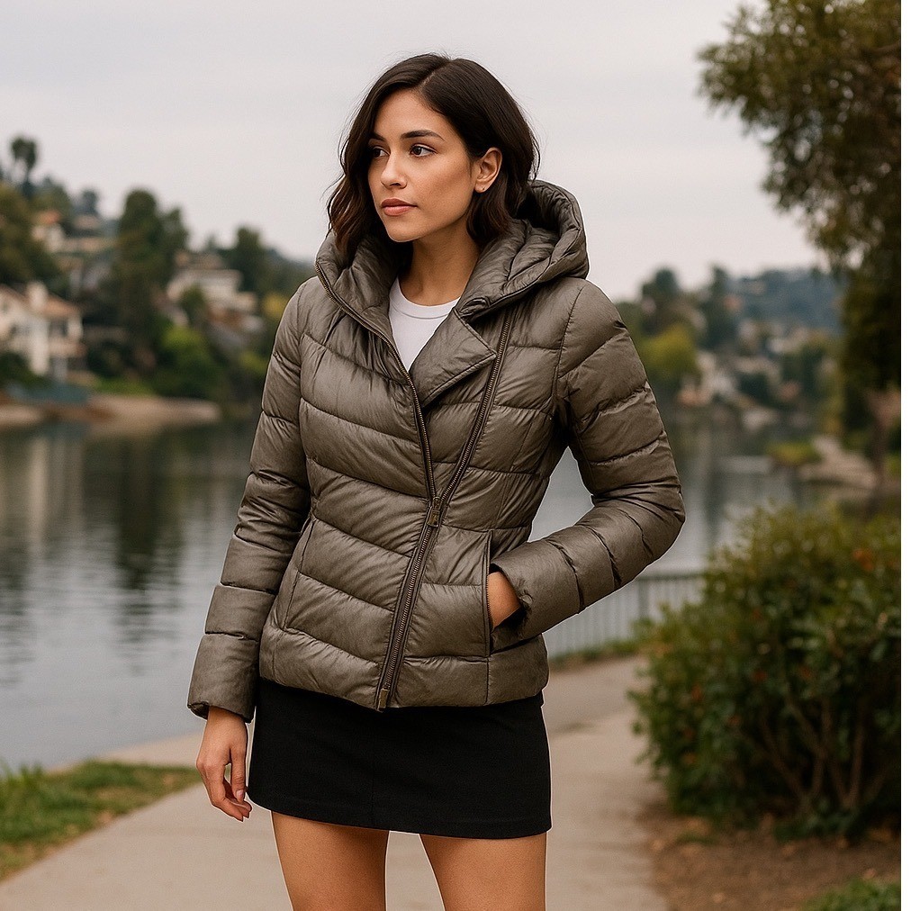 Helmut Lang Gray Down Puffer Jacket with Hood Asy… - image 1