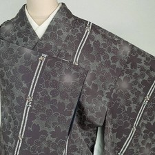 Koshida Silk Kimono Sleeve Gray Vertical Stripes 66 Length Used Japan