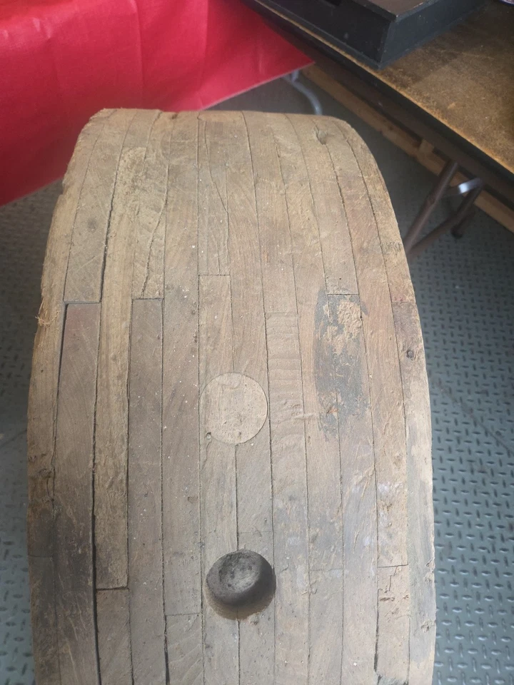 Massive Wood Wheel Primitive Factory Wheel 1880 Wood Cast Iron - Image 3 of 4