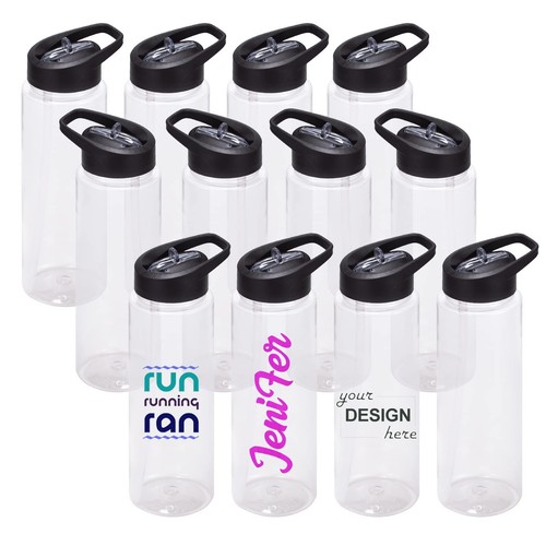 24 oz Clear Water Bottles with Straw, 12 Pack Bulk Reusable Sports Water Bottle