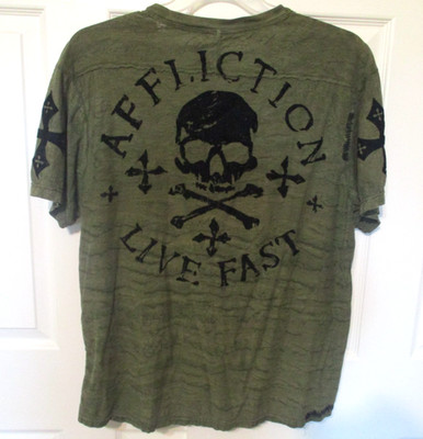 Affliction Live Fast Henley Shirt Embroidered Skull Crossbones Y2K  Mens XL