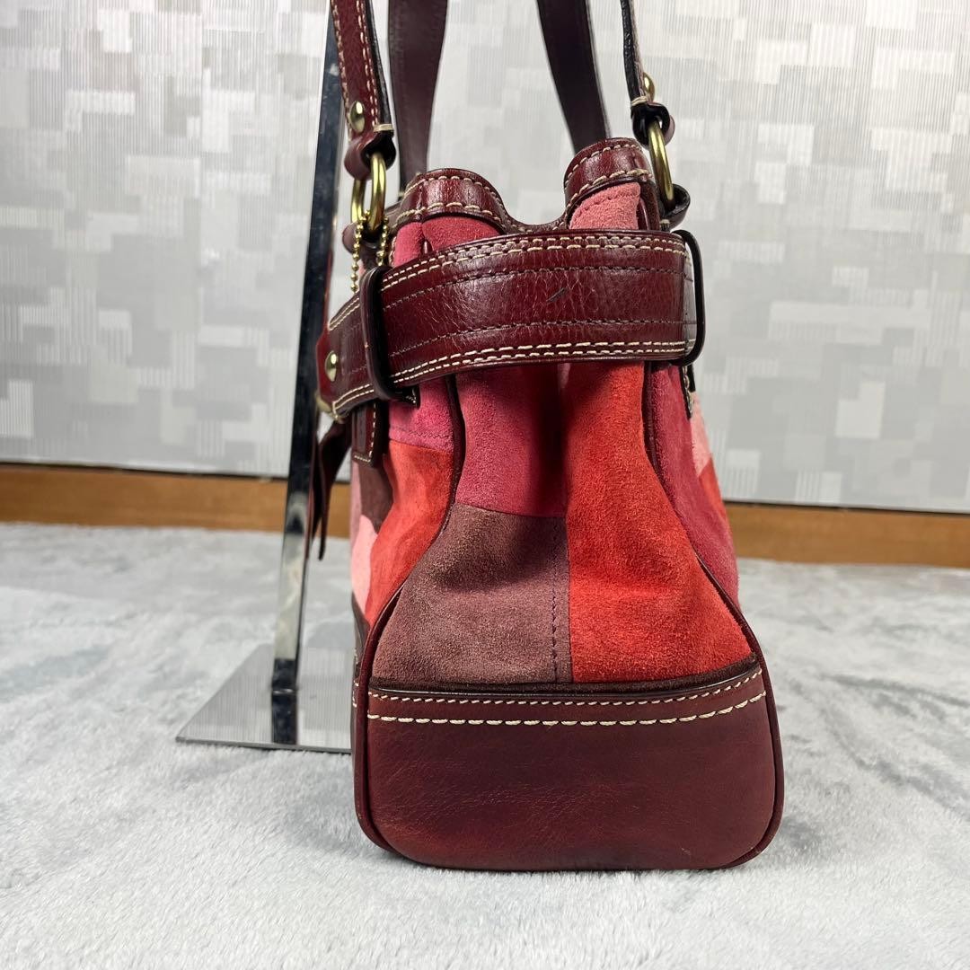 Coach Patchwork Handbag Red Leather Mini Tote Use… - image 4