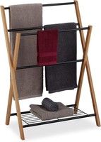 Relaxdays HandtuchstäNder Bambus Natur Schwarz 4 Stangen Ablage