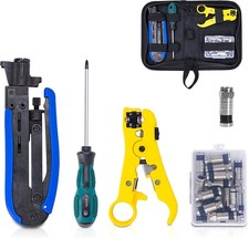 KOTTO Coax Cable Crimper Kit Adjustable Compression Tool for RG6, RG59, RG11...