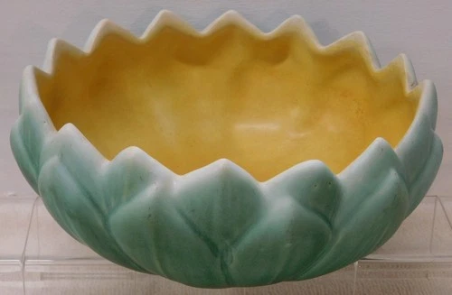 Weller Ware Pottery Lotus Console Bowl Vase Green yellow