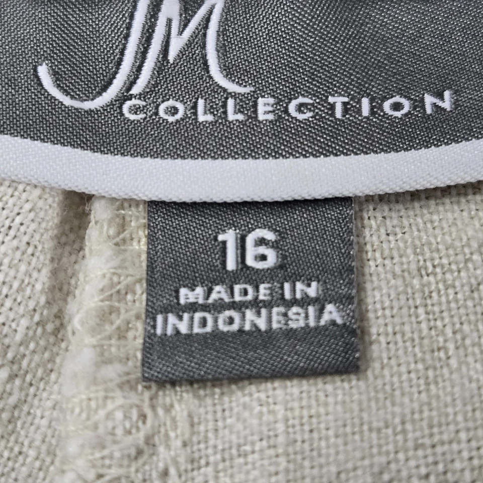 Pantalones Mujer Colección JM 16 Beige Algodón Lino Abuela Costera 26" Entrepierna Foto 3 de 4