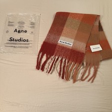Acne Studios Vally Large Check Scarf Red Pink Orange Alpaca Wool NWT Made Italy