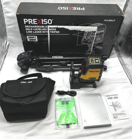 PREXISO Laser Level with Tripod – 100Ft Rechargeable Green Cross Line Level