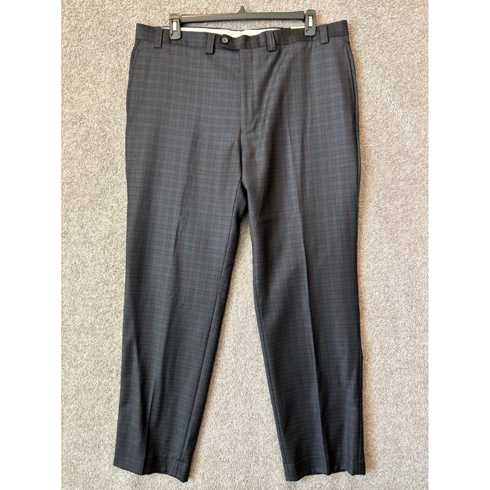 Ralph Lauren Mens 40x32 Charcoal Plaid 100% Wool Flat Front Dress Pants NWT