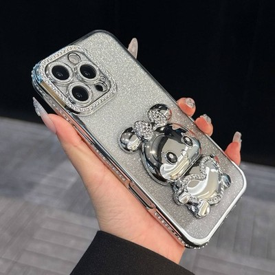 Case For Various Phone Glitter Diamond Love Rabbit Holder Flash Pet Stand Cover