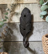 Single Rustic Vintage Style Brown Feather School Coat Hook Cast Iron Wall Mount