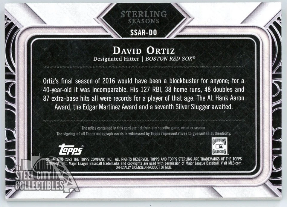 David Ortiz 2022 Topps Sterling Seasons Red Quad Patch Auto Card #SSAR-DO 4/5 - Image 2 of 2