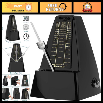 Mechanical Metronome - Loud Sound for Piano, Drum, Violin, Guitar - Black