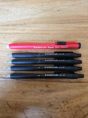 STAEDTLER 925 15-09 0.9mm Mechanical Pencil Black Drafting Radett Eraser 