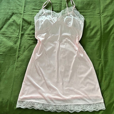 Vintage 1970s Blush Pink Nylon Lace Nightgown Sz 38 USA Romantic Sheer Babydoll