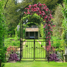 87 In. Metal Garden Arch Trellis with Gateandplant Box for Climbing Plant Suppor