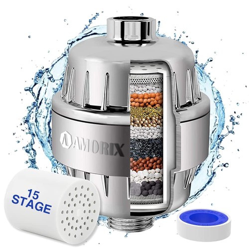 15 Stage Shower Head Filter for Hard Water - High Output Shower Water Filter ...