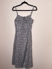 Shein Size M UK 10 Slip Style Midi Slit Dress Black White Ditsy Floral Strappy