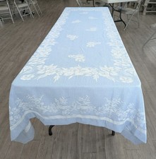 Blue White Floral Damask Tablecloth 58 x 116 in