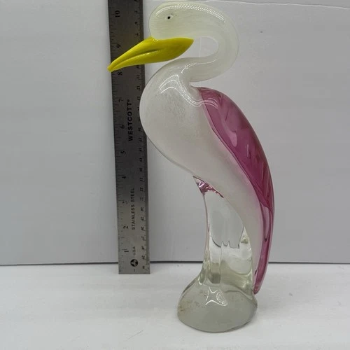 Vtg Murano Style Art Glass Heron Crane Pink Sommerso Wing Bullicante 10.5” MCM