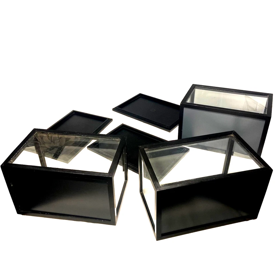 Lot of 3 Memorabilia Display Cases Blackwood & Glass W/Mirrored Back 13x8x8 - Image 2 of 4