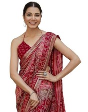 Women's Georgette Bandhani Printed Saree With Unstitched Blouse Piece