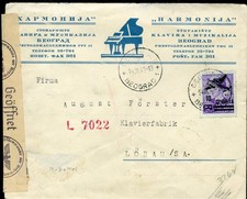 895205) DR Serbien Nr. 68 a. Firmenbrief (Musik, Klavier), Zensur n. L&ouml;bau 1942